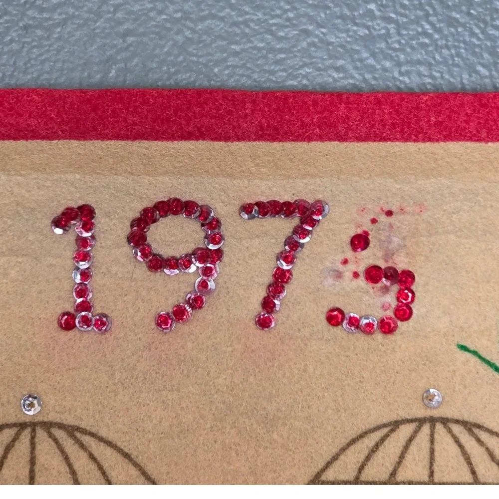 Vintage 1974‎ Calendar Wall Hanging 30x16.5 Tan Sequin Bird Retro Kitschy Retro